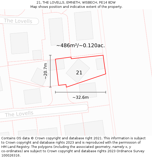 21, THE LOVELLS, EMNETH, WISBECH, PE14 8DW: Plot and title map