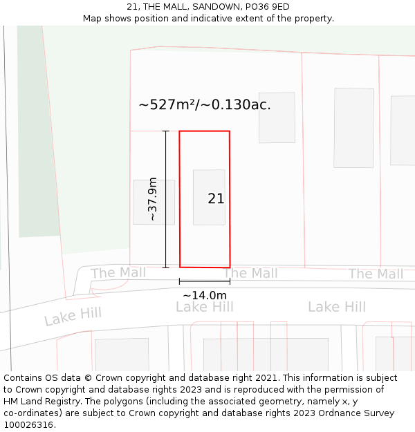 21, THE MALL, SANDOWN, PO36 9ED: Plot and title map