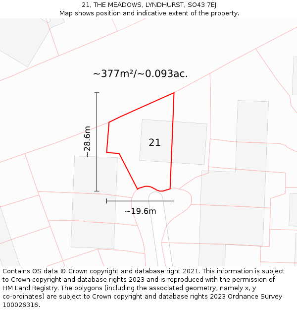 21, THE MEADOWS, LYNDHURST, SO43 7EJ: Plot and title map