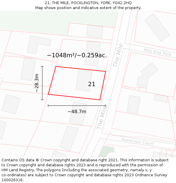 21, THE MILE, POCKLINGTON, YORK, YO42 2HQ: Plot and title map