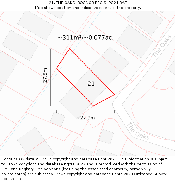 21, THE OAKS, BOGNOR REGIS, PO21 3AE: Plot and title map