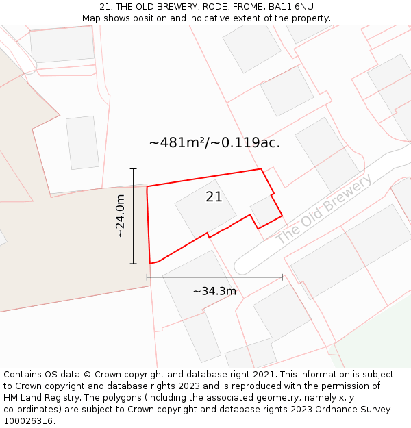 21, THE OLD BREWERY, RODE, FROME, BA11 6NU: Plot and title map