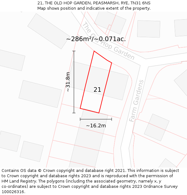 21, THE OLD HOP GARDEN, PEASMARSH, RYE, TN31 6NS: Plot and title map