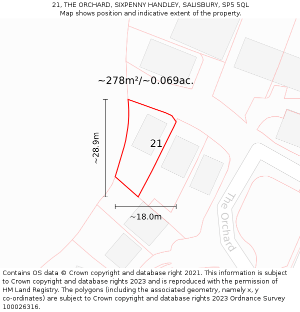 21, THE ORCHARD, SIXPENNY HANDLEY, SALISBURY, SP5 5QL: Plot and title map