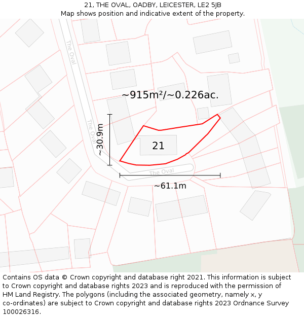 21, THE OVAL, OADBY, LEICESTER, LE2 5JB: Plot and title map