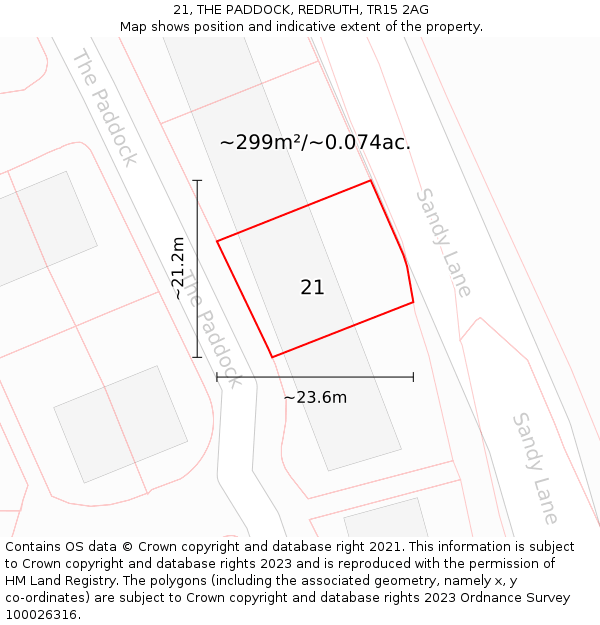 21, THE PADDOCK, REDRUTH, TR15 2AG: Plot and title map