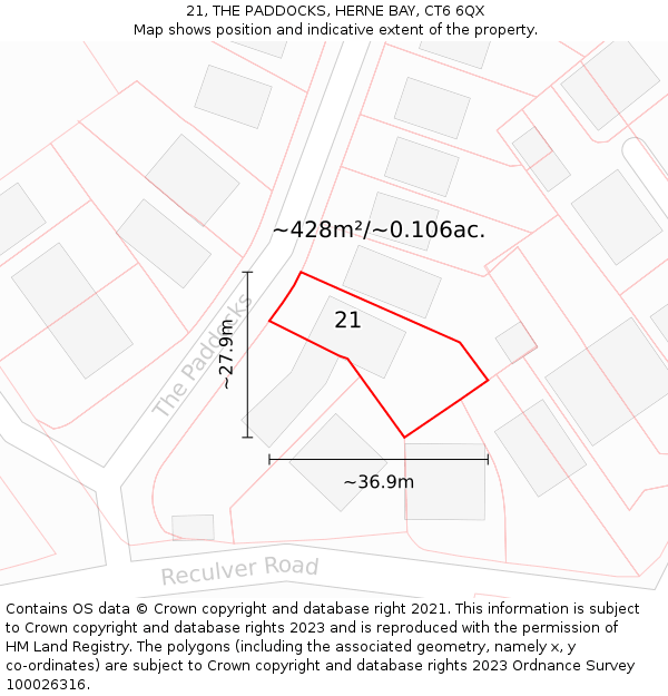 21, THE PADDOCKS, HERNE BAY, CT6 6QX: Plot and title map