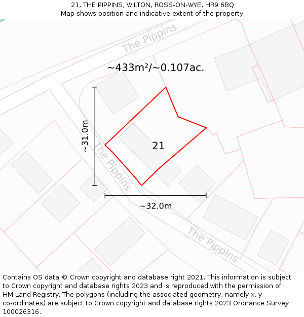 21, THE PIPPINS, WILTON, ROSS-ON-WYE, HR9 6BQ: Plot and title map