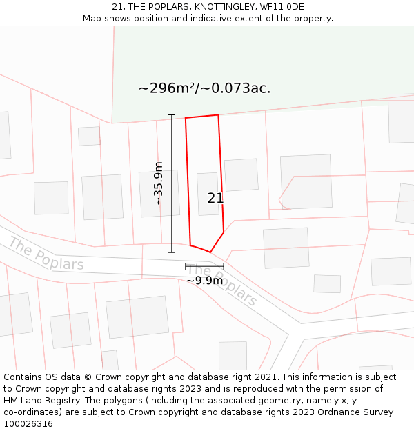 21, THE POPLARS, KNOTTINGLEY, WF11 0DE: Plot and title map