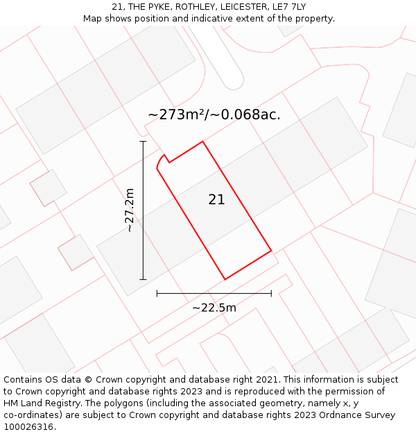 21, THE PYKE, ROTHLEY, LEICESTER, LE7 7LY: Plot and title map