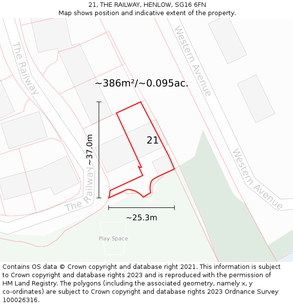 21, THE RAILWAY, HENLOW, SG16 6FN: Plot and title map