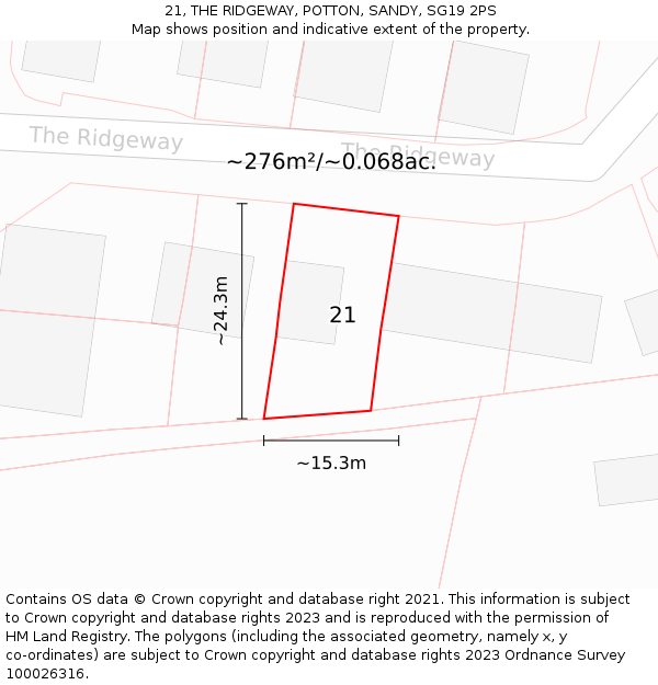 21, THE RIDGEWAY, POTTON, SANDY, SG19 2PS: Plot and title map