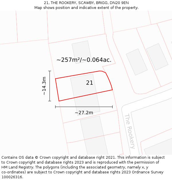 21, THE ROOKERY, SCAWBY, BRIGG, DN20 9EN: Plot and title map