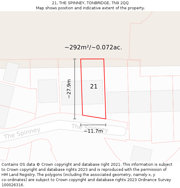 21, THE SPINNEY, TONBRIDGE, TN9 2QQ: Plot and title map