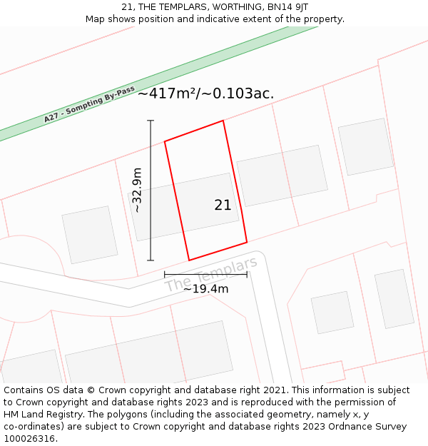 21, THE TEMPLARS, WORTHING, BN14 9JT: Plot and title map