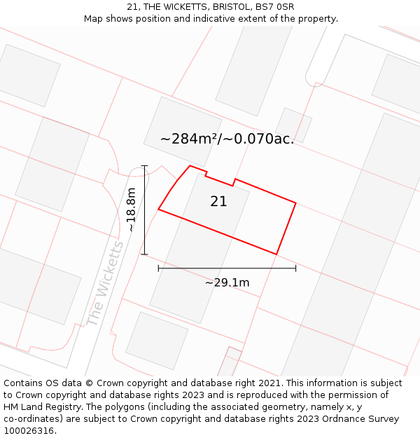 21, THE WICKETTS, BRISTOL, BS7 0SR: Plot and title map