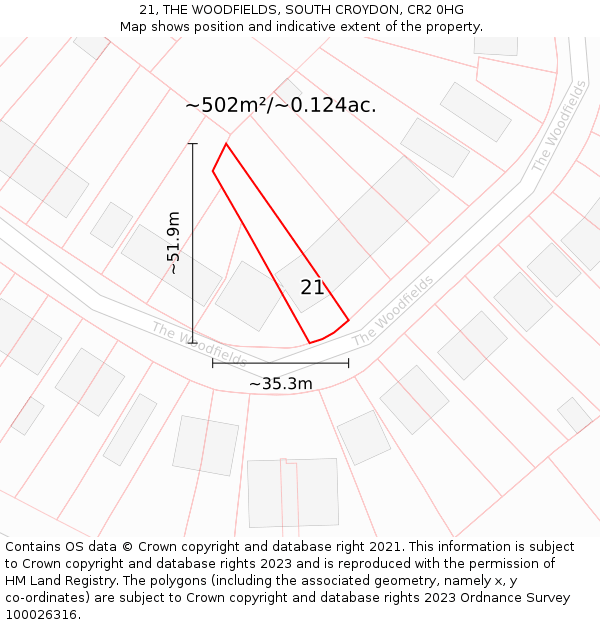 21, THE WOODFIELDS, SOUTH CROYDON, CR2 0HG: Plot and title map