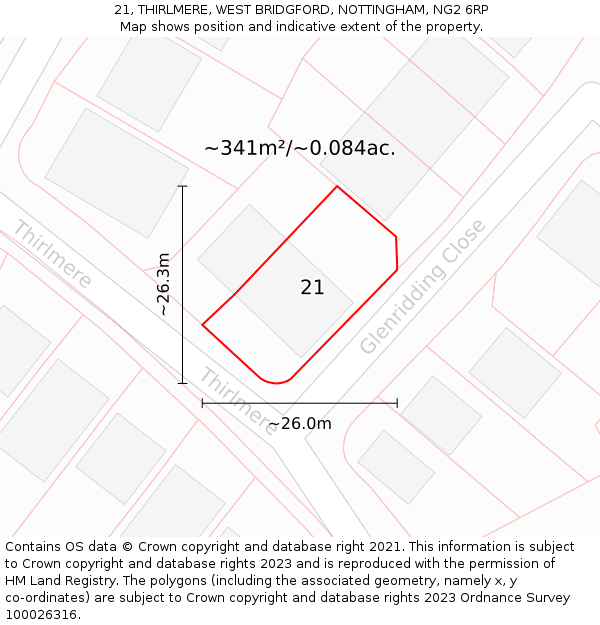 21, THIRLMERE, WEST BRIDGFORD, NOTTINGHAM, NG2 6RP: Plot and title map
