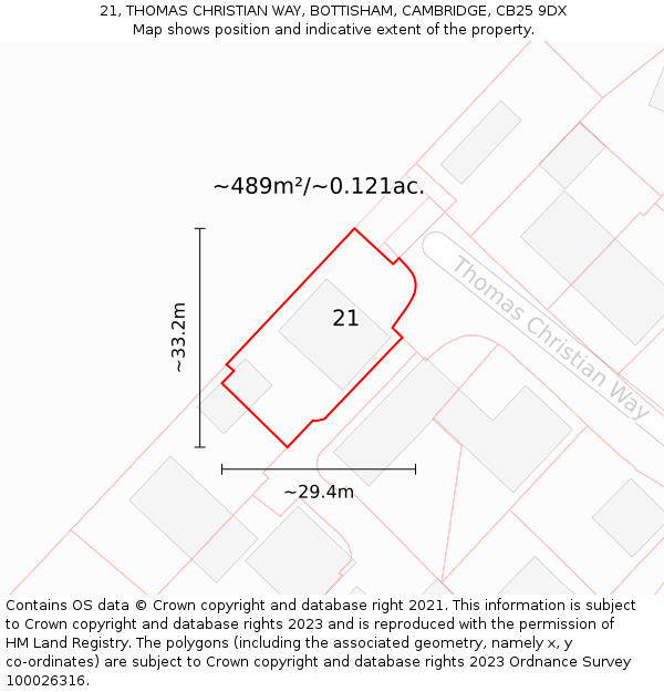 21, THOMAS CHRISTIAN WAY, BOTTISHAM, CAMBRIDGE, CB25 9DX: Plot and title map