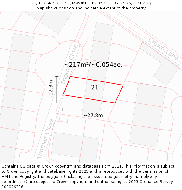 21, THOMAS CLOSE, IXWORTH, BURY ST. EDMUNDS, IP31 2UQ: Plot and title map
