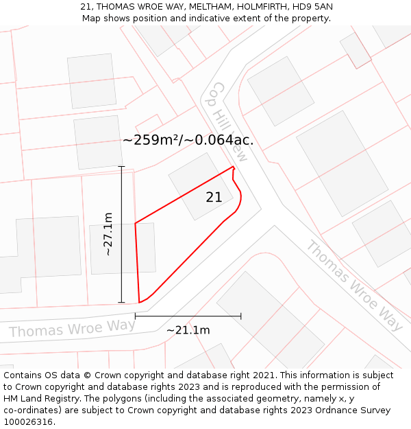 21, THOMAS WROE WAY, MELTHAM, HOLMFIRTH, HD9 5AN: Plot and title map