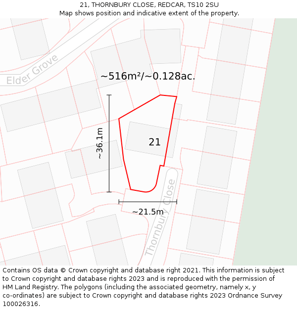 21, THORNBURY CLOSE, REDCAR, TS10 2SU: Plot and title map