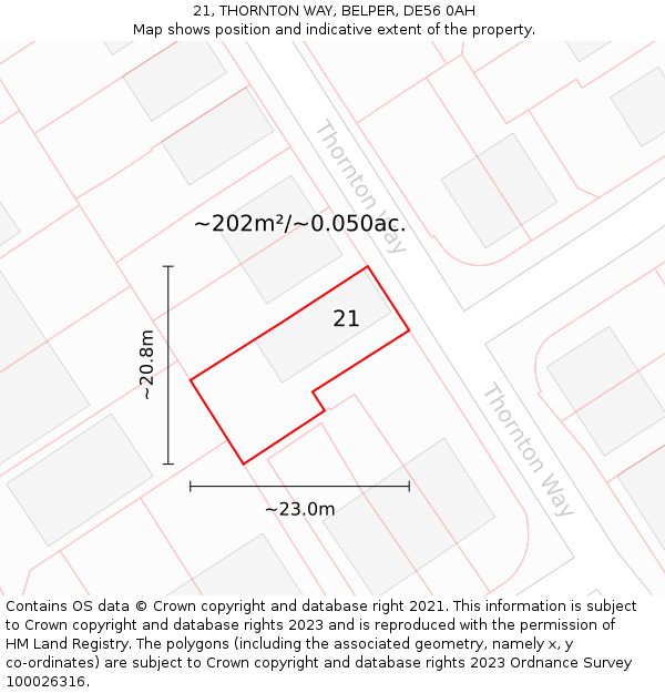 21, THORNTON WAY, BELPER, DE56 0AH: Plot and title map