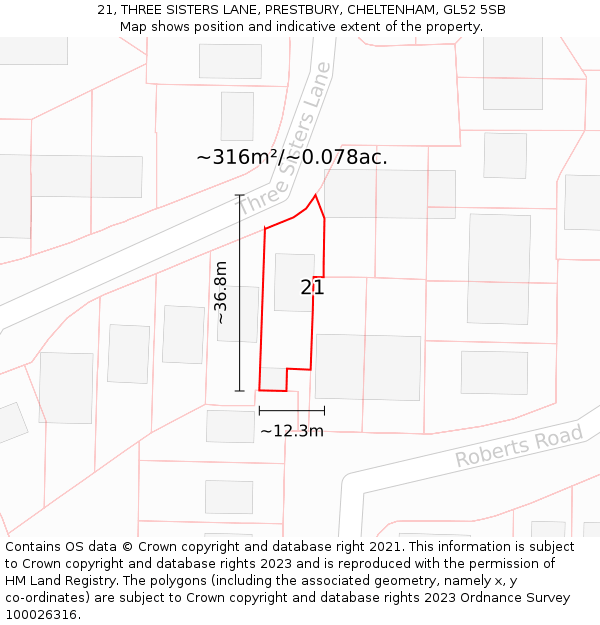 21, THREE SISTERS LANE, PRESTBURY, CHELTENHAM, GL52 5SB: Plot and title map