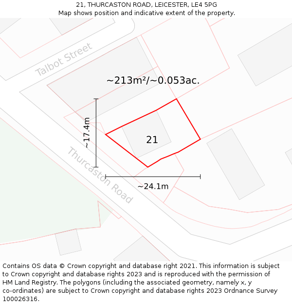 21, THURCASTON ROAD, LEICESTER, LE4 5PG: Plot and title map