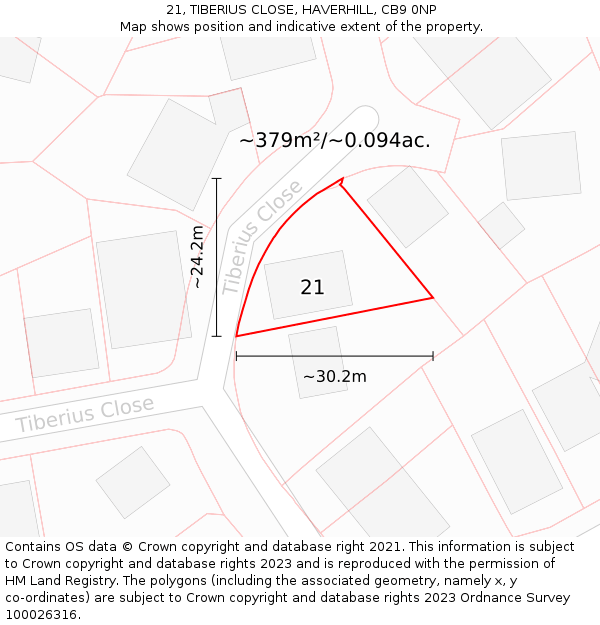 21, TIBERIUS CLOSE, HAVERHILL, CB9 0NP: Plot and title map