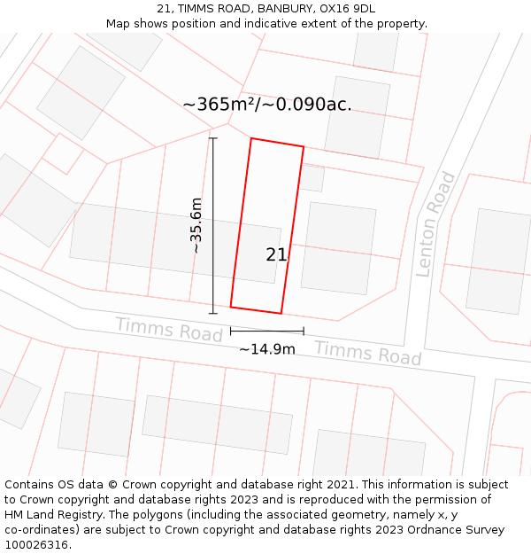 21, TIMMS ROAD, BANBURY, OX16 9DL: Plot and title map