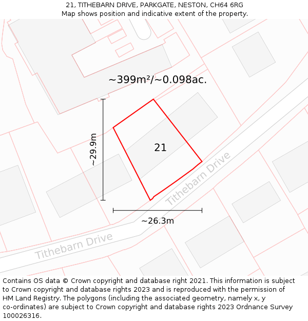 21, TITHEBARN DRIVE, PARKGATE, NESTON, CH64 6RG: Plot and title map