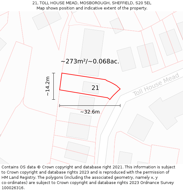 21, TOLL HOUSE MEAD, MOSBOROUGH, SHEFFIELD, S20 5EL: Plot and title map