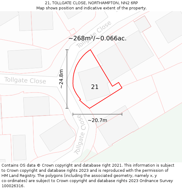 21, TOLLGATE CLOSE, NORTHAMPTON, NN2 6RP: Plot and title map