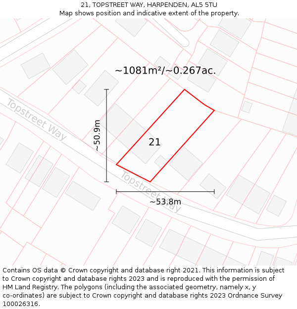 21, TOPSTREET WAY, HARPENDEN, AL5 5TU: Plot and title map