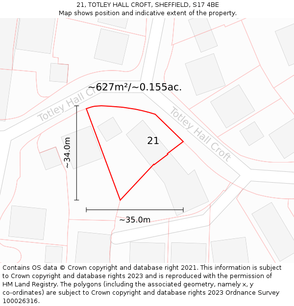 21, TOTLEY HALL CROFT, SHEFFIELD, S17 4BE: Plot and title map