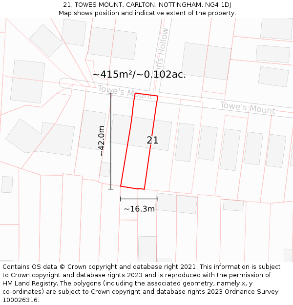 21, TOWES MOUNT, CARLTON, NOTTINGHAM, NG4 1DJ: Plot and title map