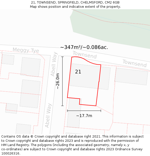 21, TOWNSEND, SPRINGFIELD, CHELMSFORD, CM2 6GB: Plot and title map