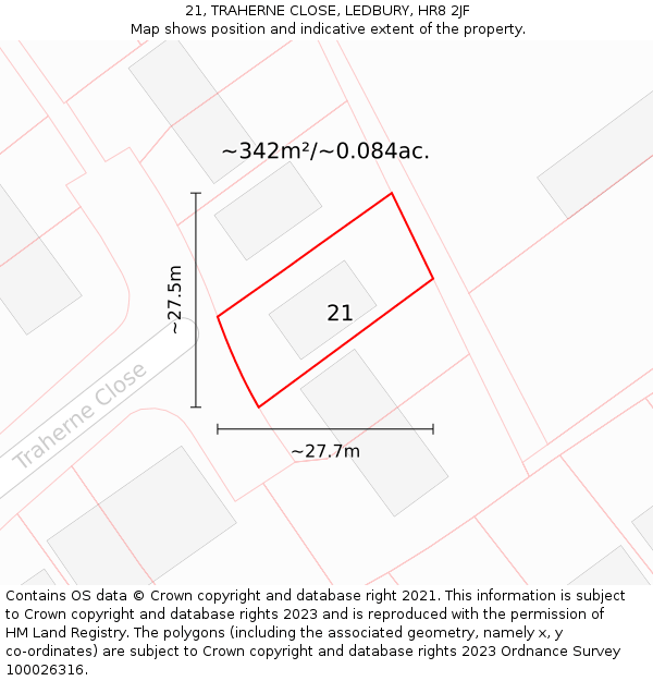 21, TRAHERNE CLOSE, LEDBURY, HR8 2JF: Plot and title map