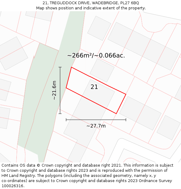 21, TREGUDDOCK DRIVE, WADEBRIDGE, PL27 6BQ: Plot and title map