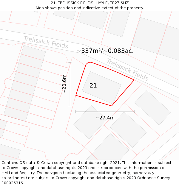 21, TRELISSICK FIELDS, HAYLE, TR27 6HZ: Plot and title map