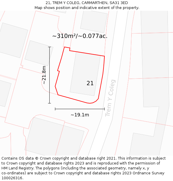 21, TREM Y COLEG, CARMARTHEN, SA31 3ED: Plot and title map