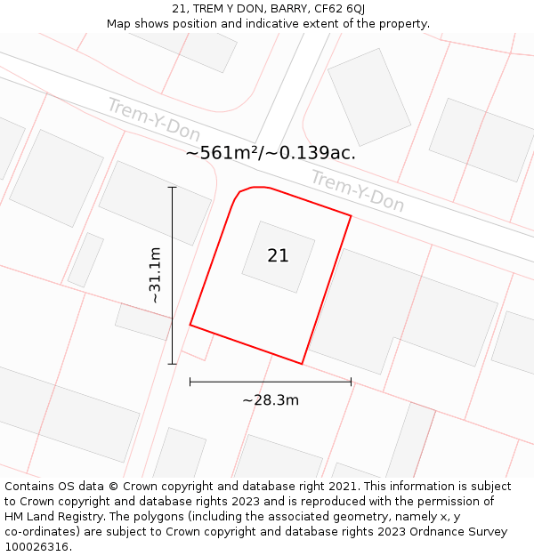 21, TREM Y DON, BARRY, CF62 6QJ: Plot and title map