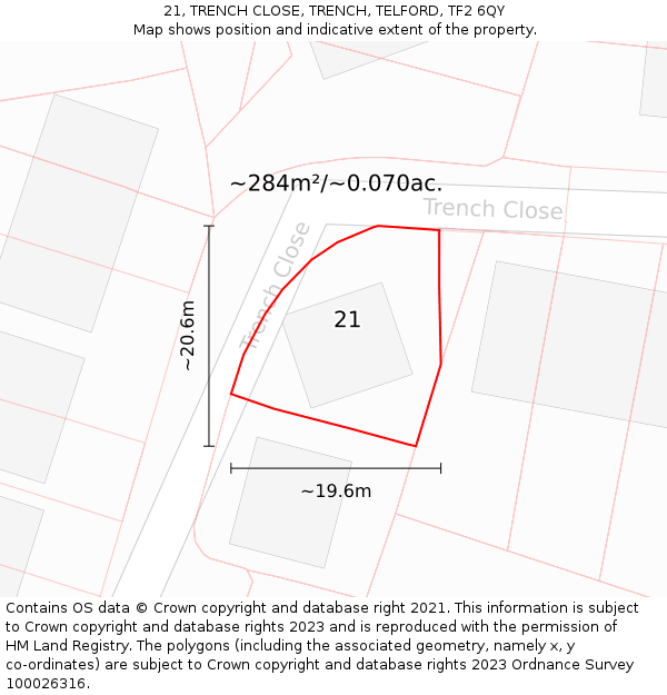 21, TRENCH CLOSE, TRENCH, TELFORD, TF2 6QY: Plot and title map