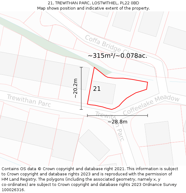 21, TREWITHAN PARC, LOSTWITHIEL, PL22 0BD: Plot and title map