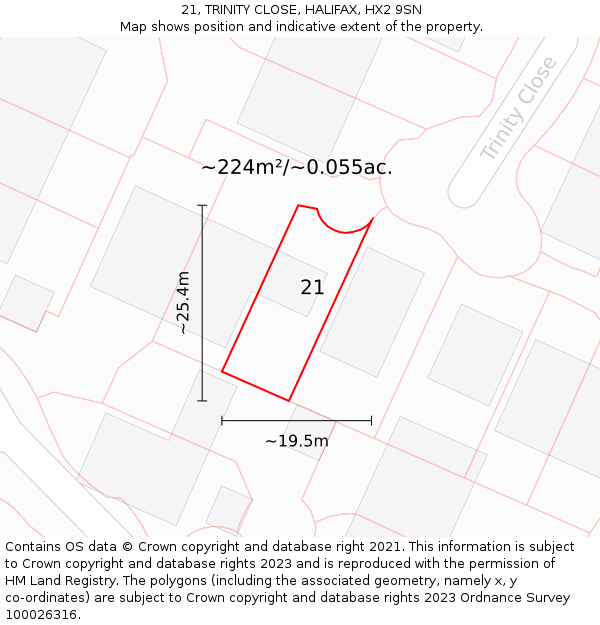 21, TRINITY CLOSE, HALIFAX, HX2 9SN: Plot and title map