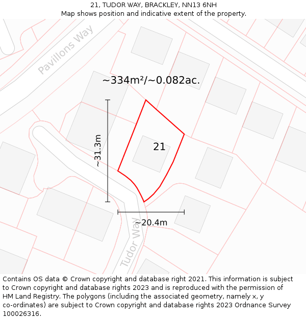 21, TUDOR WAY, BRACKLEY, NN13 6NH: Plot and title map