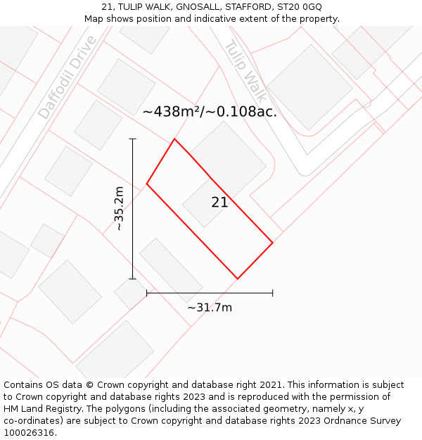 21, TULIP WALK, GNOSALL, STAFFORD, ST20 0GQ: Plot and title map