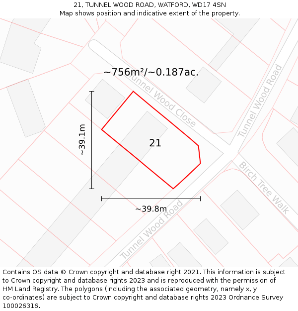 21, TUNNEL WOOD ROAD, WATFORD, WD17 4SN: Plot and title map