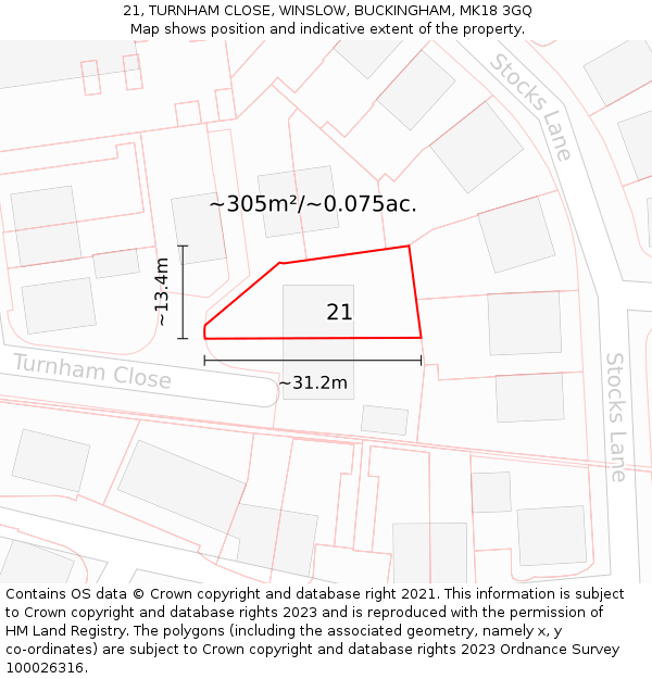 21, TURNHAM CLOSE, WINSLOW, BUCKINGHAM, MK18 3GQ: Plot and title map